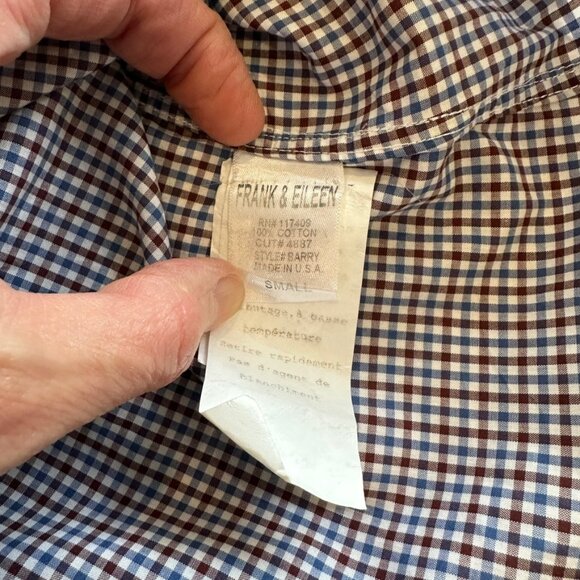 Frank and Eileen Burgundy & Blue Gingham Barry Long Sleeve Shirt Small Cotton - Picture 5 of 5
